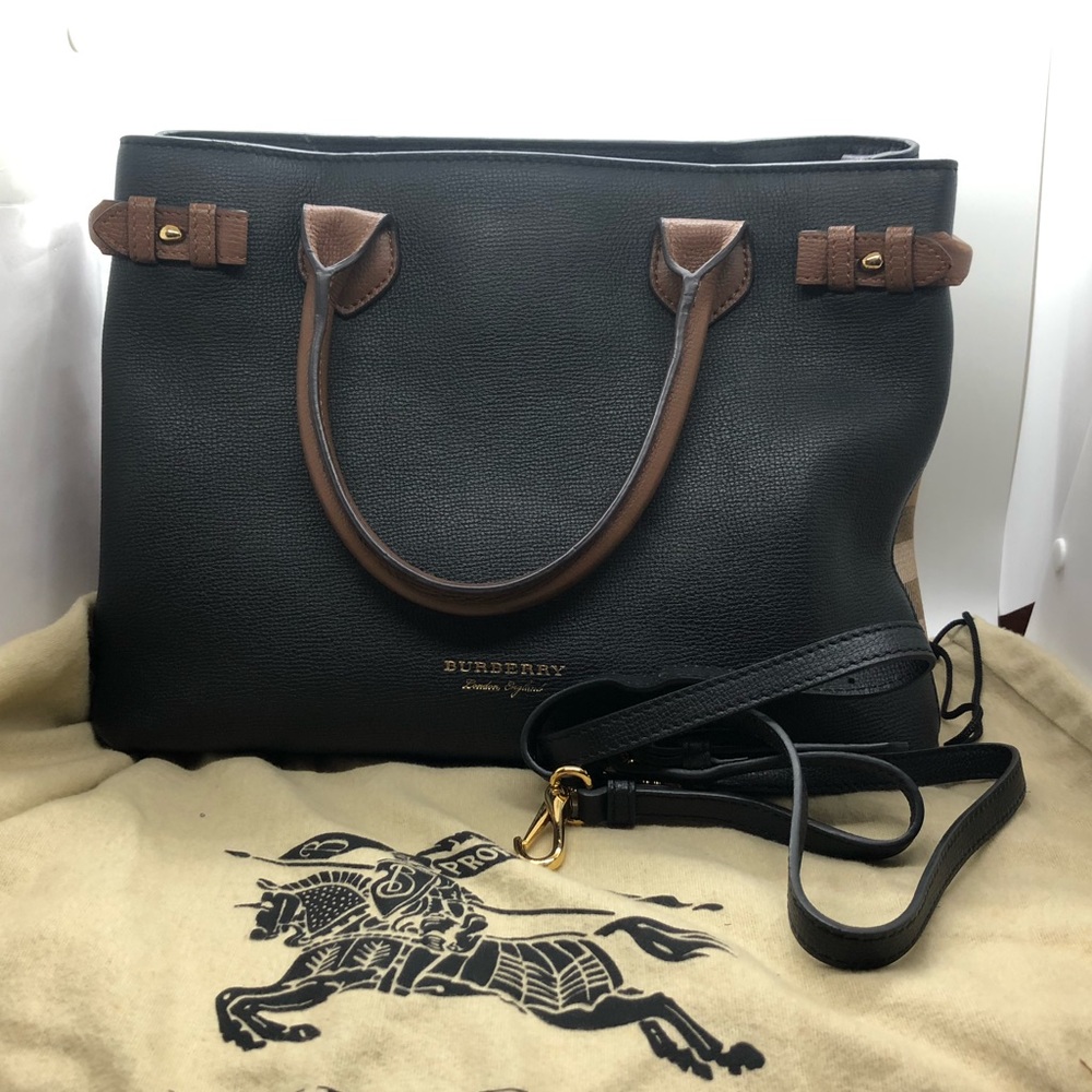 Burberry Medium Banner Tote Black and Brown Leather